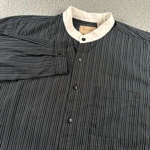 Scully Shirt Mens L Black Vertical Stripe Band Collar 100% Cotton Western Cowboy